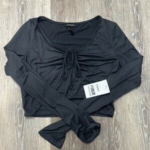 Dark Gray Long Sleeve Crop Top